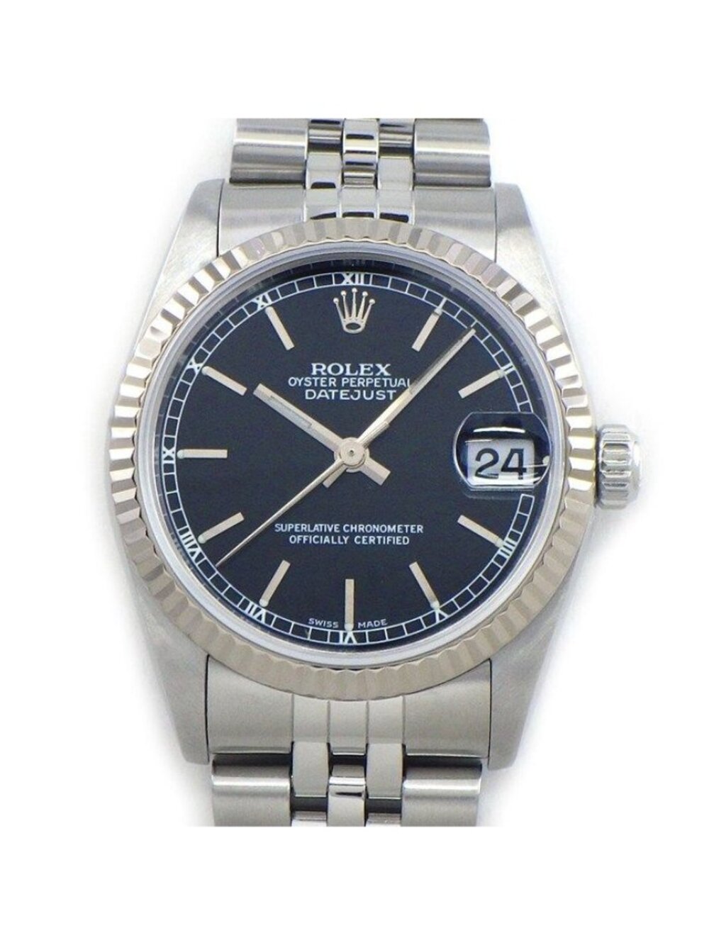 Rolex Watch Datejust Black Dial Date Luminous Hands Index 18k White Gold SS